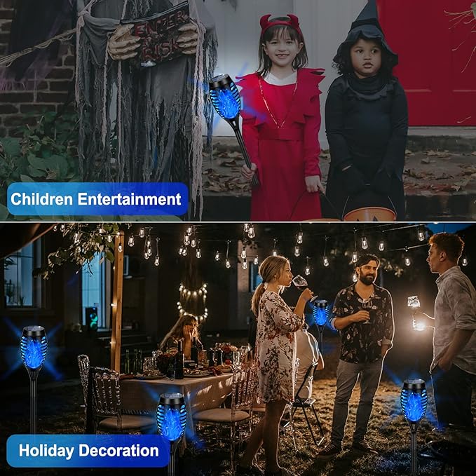 Upgraded Solar Lights Outdoor Waterproof Blue, 12 Pack Solar Torch Light with Flickering Flame, Mini Solar Outdoor Lights Solar Landscape Lights for Garden Porch Yard Pathway Decoration