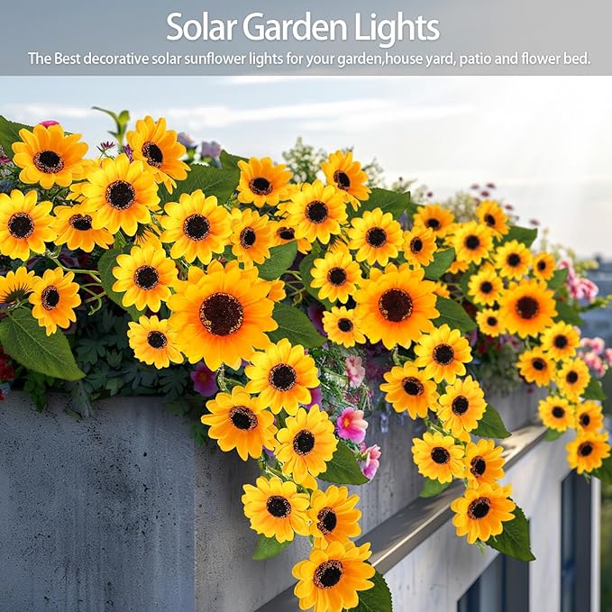 Solar Garden Lights Outdoor, 2 Pack Sunflower Lights with 46 Lifelike Sunflower, Waterproof 90 Bright LED Fall Garden Decor Solar Flowers for Patio Flowerbed Yard, Gift for Mom