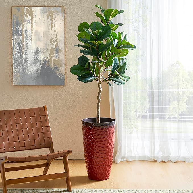 Glitzhome Set of 2 Oversized Plastic Planters for Plants,23.75" H Large PP and Stone Honeycomb Textured Gradient Red Planter Tall Planter Pot with Drainage Hole for Outdoor Front Porch and Patio Deck