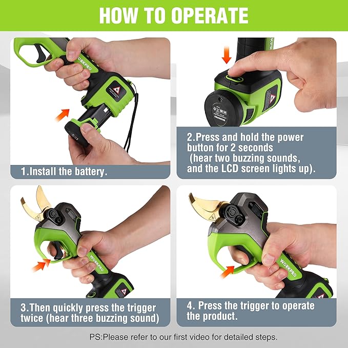 WORKPRO 12V Electric Pruning Shears, Battery Powered Pruning Shears, Cordless Tree Pruner, 1.2 Inch Cutting Diameter, Branch Cutter Gardening Scissors with 2 Pack Rechargeable Battery and Fast Charger