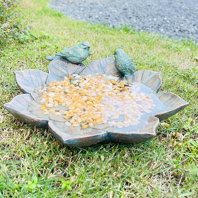 Bird Feeder Wild Bath Bowl Outdoors Antique Outdoor Garden Bird Bath Resin Birdbath Bowl with Vintage Ornament for Outside Yard Table Decor