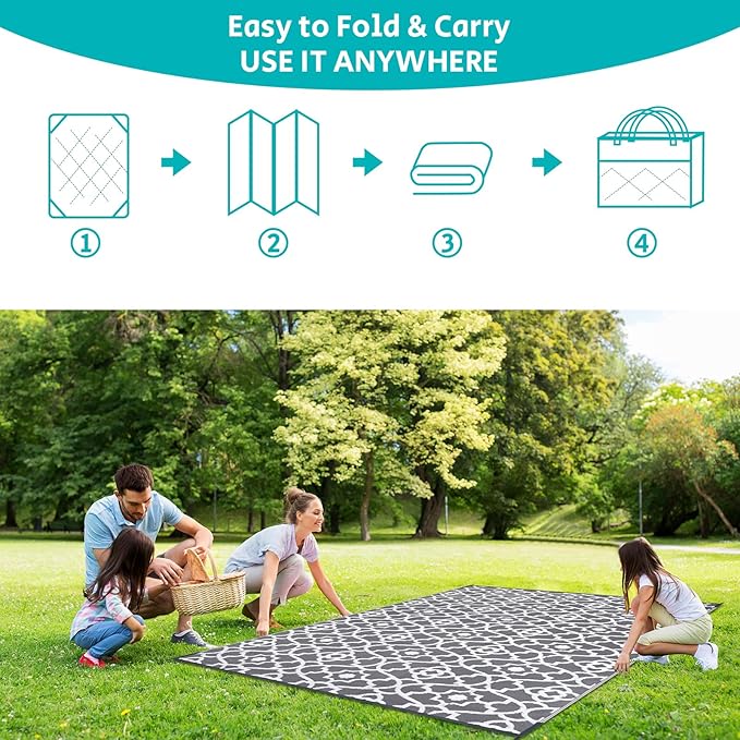 HEBE Outdoor Rug Waterproof 9x12, Plastic Straw Rug Camping Rug, Reversible Outdoor Patio Rugs RV Mat Clearance, Indoor Outside Floor Carpet for Porch,Deck,Camper,Balcony,Backyard
