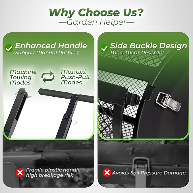 Walensee 44 Inch Compost Spreader Peat Moss Spreader with Side-Latch Design, Upgraded Large-Capacity Metal Mesh Roller for Lawn and Garden Care, Durable Manure Spreader for Seeding and Fertilizing