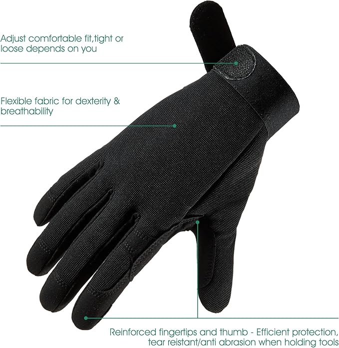 COOLJOB Thorn Proof Garden Gloves with Touchscreen Fingers for Men, Rose Pruning Work Gloves with Palm Cushion for Gardener, Farmer and Landscaper (Black 1 Pair Small)