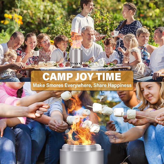 HGD Tabletop Fire Pit, Smokeless Firepit Outdoor, Mini Fire Pit for with Carry Bag for Camping Backyard Patio Garden Picnic, Silver