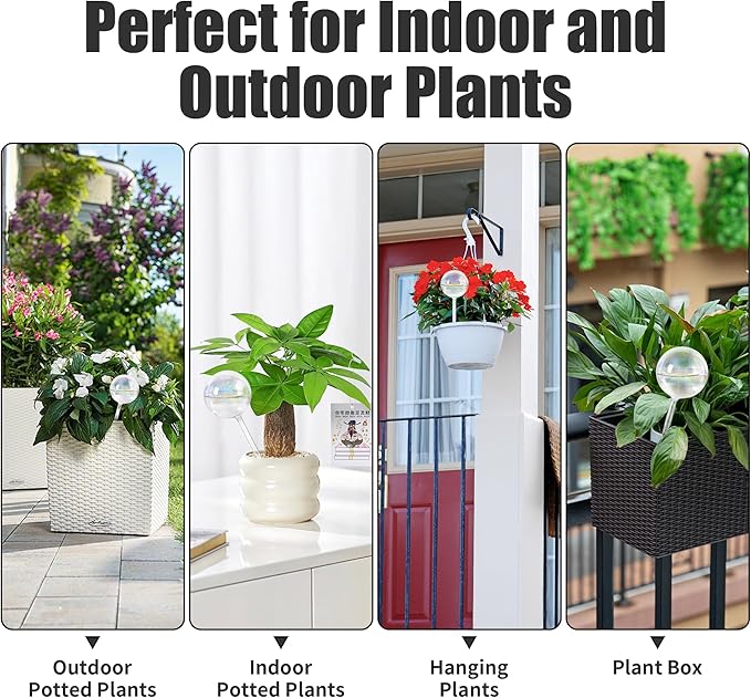 13oz Self Watering Globes (4 Pack),Large Glass Plant Water Bulbs for Vacation, Automatic Drip Irrigation,Iridescent Rainbow Watering Stakes for Indoor & Outdoor Plants (Up to 2 Weeks Hydration)