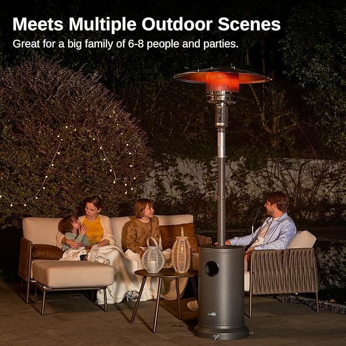 EAST OAK 50,000 BTU Patio Heater for Outdoor Use With Round Table Design, Double-Layer Stainless Steel Burner and Wheels, Outdoor Patio Heater for Home and Commercial, Gray, 31.9 x 31.9 x 86.6 inches