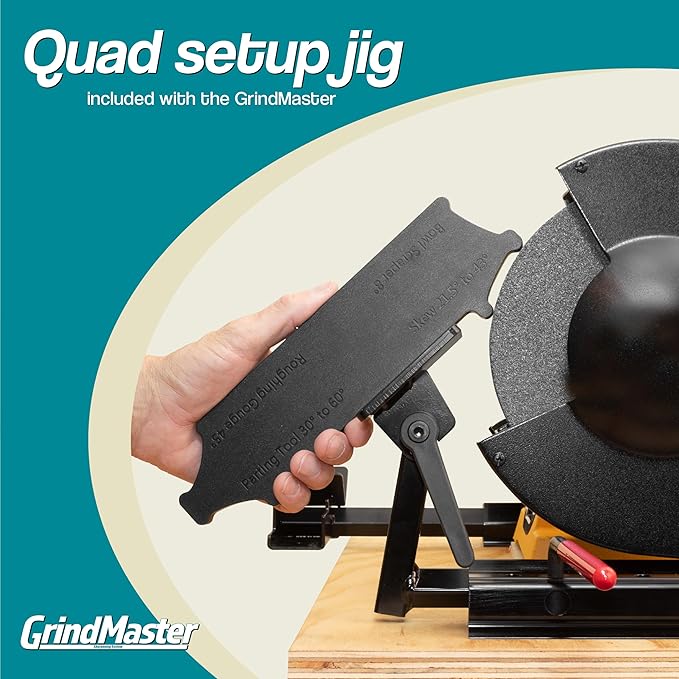 GrindMaster Lathe Tool Sharpening Jig with Quad Setup, Multi-Grind Jig and Two Setup Blocks (for 6" Grinders)