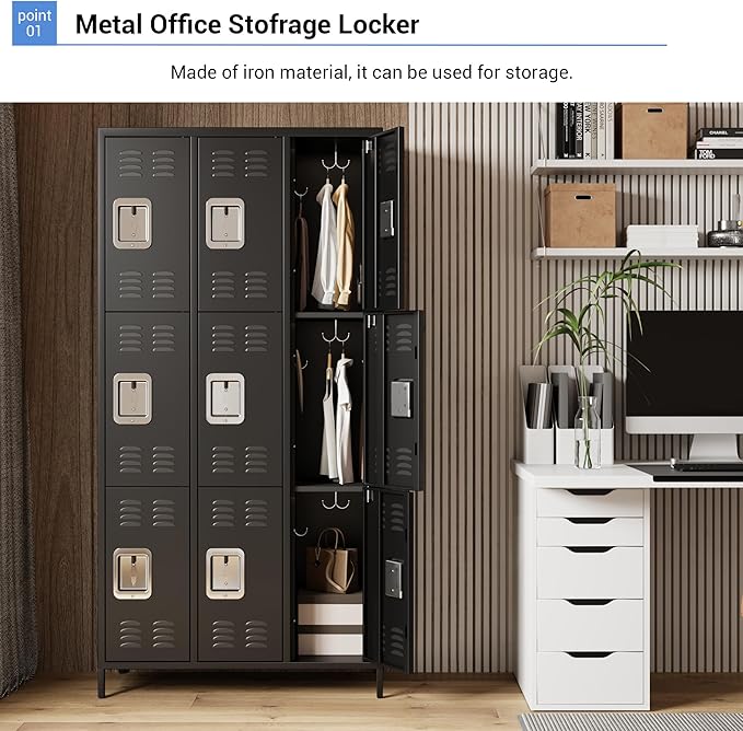 GAOMON Metal Lockers, 9-Door Metal Storage Cabinets Locker, Secure Storage Solution, Perfect for Offices, Gyms, Schools & Homes, Organizes Personal and Work Belongings Easily