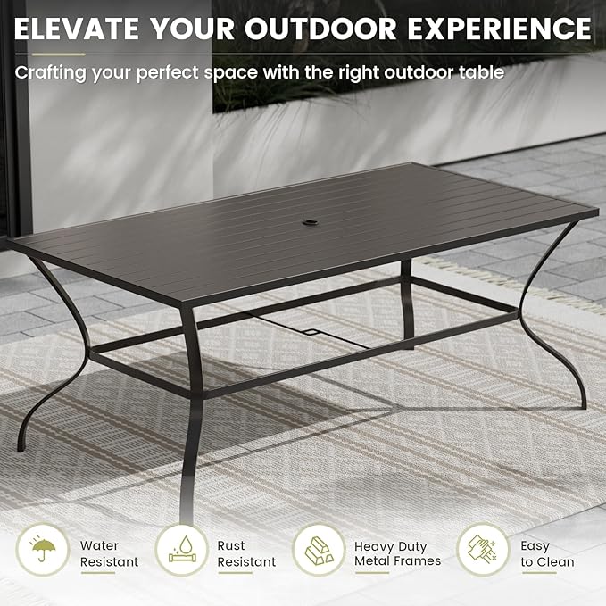 UDPATIO Patio Dining Set of 7, Outdoor Table and Chairs Set with Square Metal Table, 6 Stackable Patio Chairs with High Back, Outdoor Furniture for Deck Garden Backyard Lawn Poolside (Black)