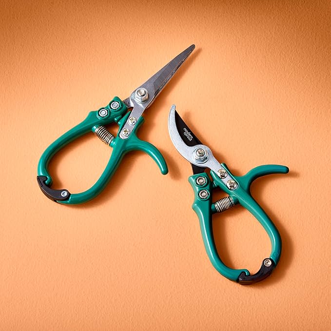 Modern Sprout Hand Pruners & Shears Set - Lightweight Gardening Tools W/Easy Lock - Sharp Carbon Steel Blades -Rust Resistant Scissors for Herbs, Flowers - Reusable Holster - Ocean