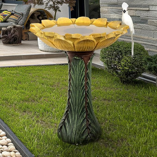 Garden Birdbath Sunflower Shaped, 24.4" H * 20" Φ Bird Bath for Freestanding Bird Bath for Outside Patio Yard Decor