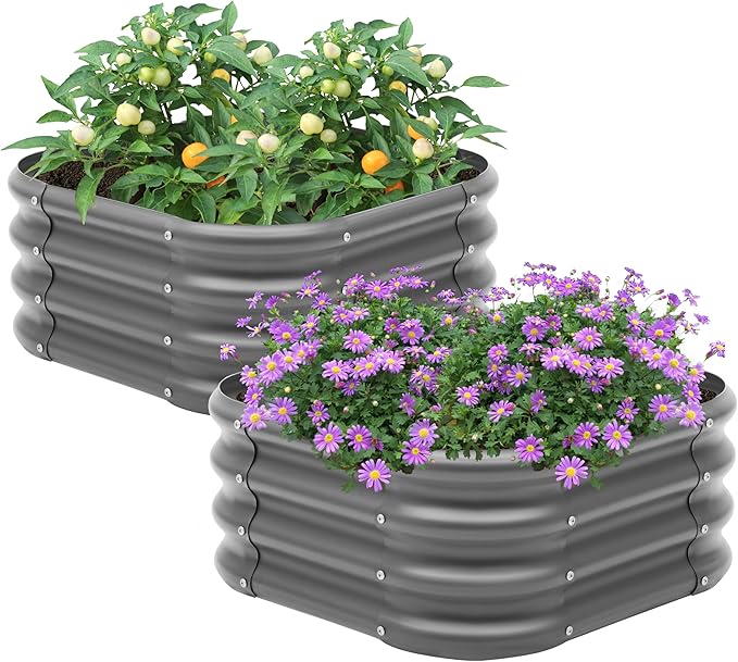 2-Pack 2x1ft Galvanized Raised Garden Bed, Outdoor Planter Bed, Metal Planter Box for Gardening and Planting,Dark Grey