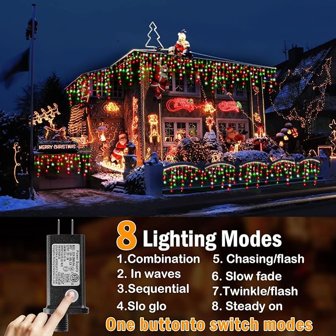 Hezbjiti Outdoor Christmas Lights, 400LED 33FT LED Fairy String Lights with 8 Modes and 75 Drops for Eaves, Party, Yard, Garden Decor