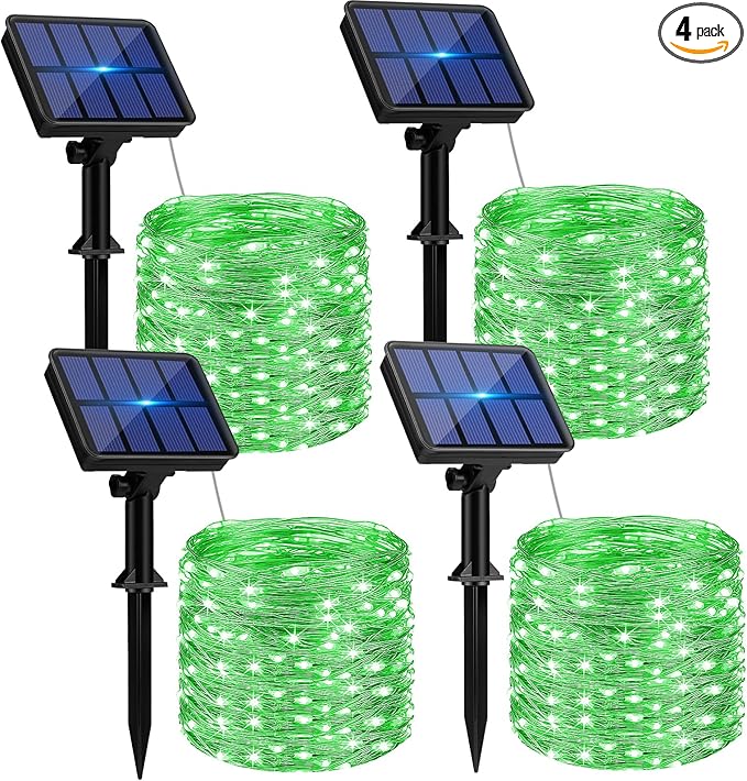 btfarm 4 Pack St Patricks Day Fairy Lights, 320LED 132FT Green Solar String Lights Outdoor Waterproof, 8 Modes Solar Twinkle Lights Irish Decorations for Tree Party Christmas Garden Yard Wedding