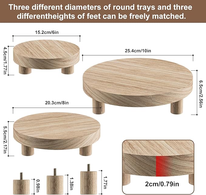 3 Pcs Wood Plant Stand Indoor Outdoor, Round Wood Riser for Decor 6/8/10" Wooden Stool Display Stand Flower Pot Holder Small Planter Tray Modern Potter Decorative for Desktop Counter Room (Natural)