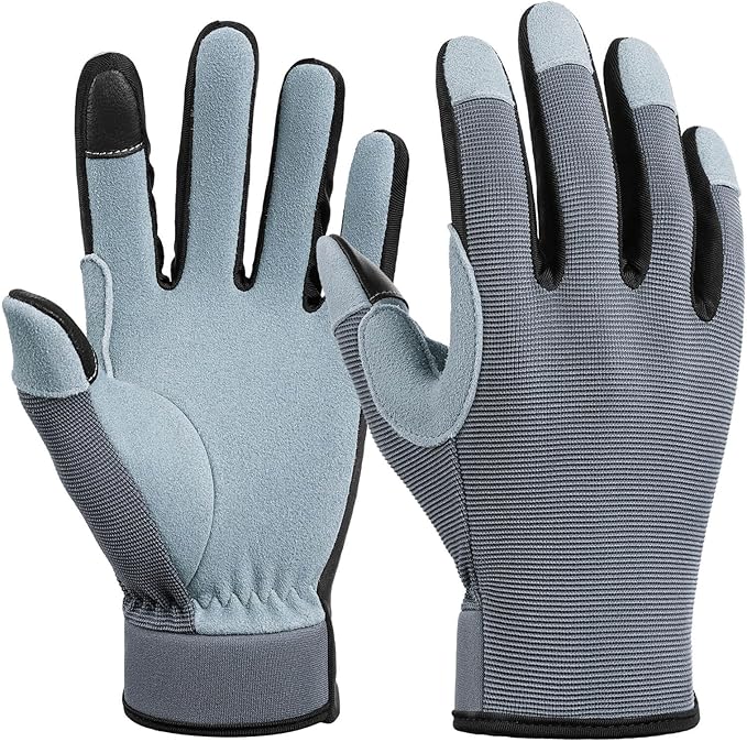 OZERO Women Leather Work Gloves: Touch Screen | Deerskin Garden Gloves with Grip | Ideal for Yard Work, Daily Tasks, Driving