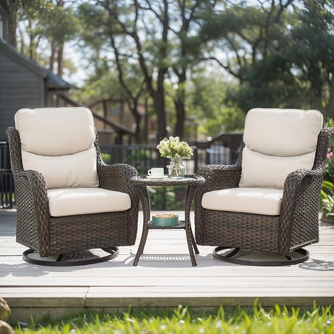 HUMMUH Wicker Patio Furniture Set with Outdoor Swivel Rocker Patio Chairs,High Back Outdoor Couch and Table 5 Pieces Outdoor Furniture for Porch Garden Deck