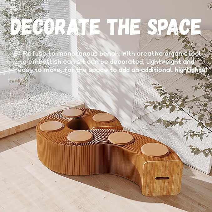 Foldable Kraft Paper Stool, Honeycomb Accordion Folding Bench, Collapsible Paper Stool for Small Spaces, Portable Footrest and Side Table for Living Room and Office,Brown-44×31×300cm