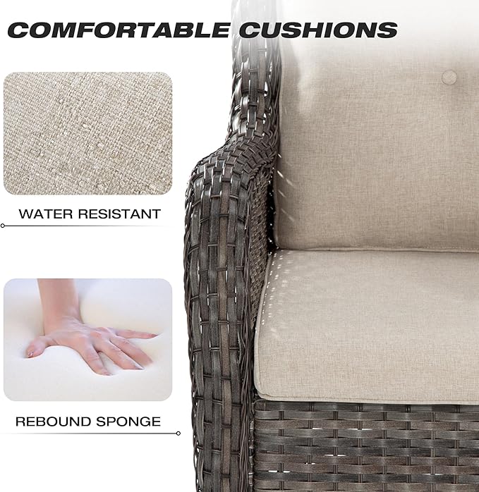 Joyside Outdoor Swivel Rocker Patio Chairs Set of 2 and Matching Side Table - 3 Piece Wicker Patio Bistro Set with Premium Fabric Cushions(Mixed Grey/Beige)