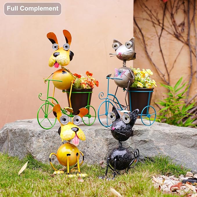 Dog Solar Lights Outdoor,Yard Art Metal Dog Statues,Outdoor Funny Dog Statue for Garden Decor Yard Lawn Ornaments