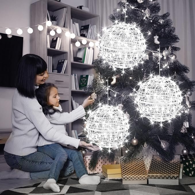 Christmas String Lights Outdoors,4 Pack 15.74" Sphere Lights,Ball Tree Garden Globe Lights for Home, Party, Christmas, Porch Patio,Wedding, Garden,Tree Decoration with Plug