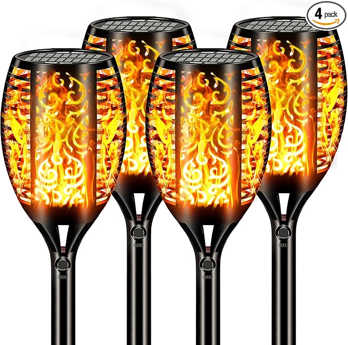 Upgraded Larger Solar Lights Outdoor Waterproof 96 LED, 43" Outdoor Lights, Solar Torch Light with Flickering Flame, Led Lights for Garden Decor, Patio, Yard, Pathway, 4Pack