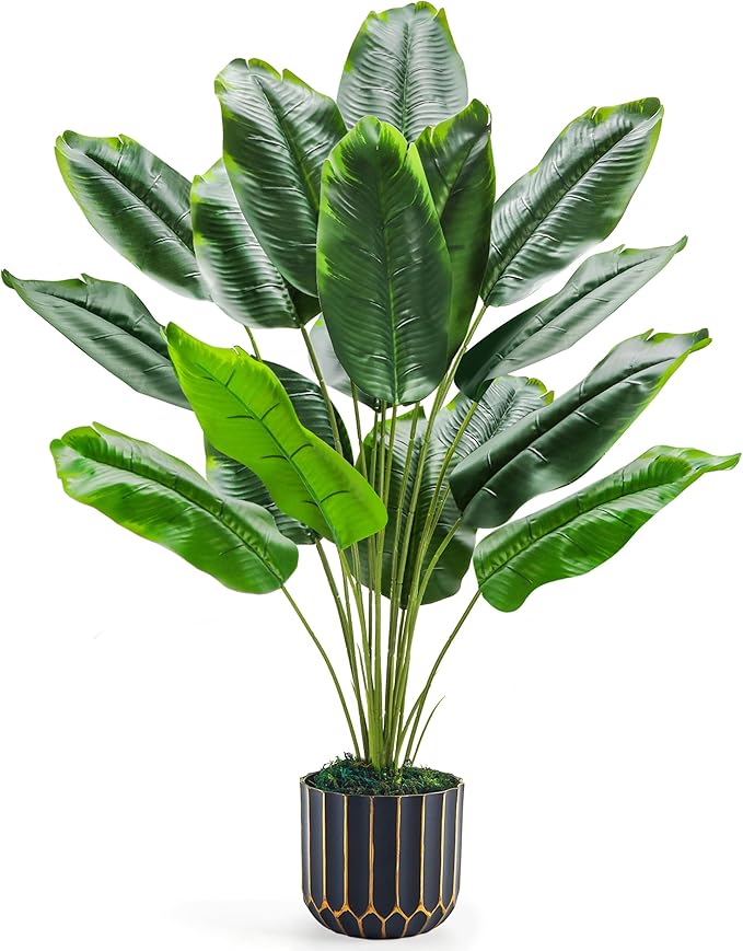 Der Rose 28" Tall Bird of Paradise Artificial Plants Tropical Fake Potted Banana Tree Faux Plants Indoor and Outdoor for Home Office Living Room Porch Balcony Decor