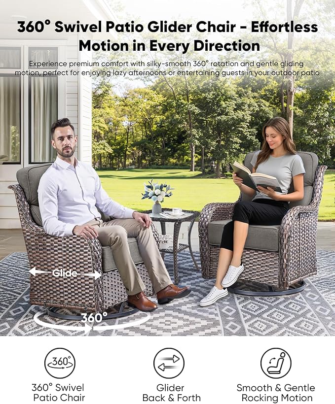 HUMMUH Wicker Patio Furniture Set 6 Inch Thick Cushion Outdoor Swivel Rocker Patio Chairs with Deep Seat Sofa 5PCS Outdoor Furniture Set for Porch Garden Deck