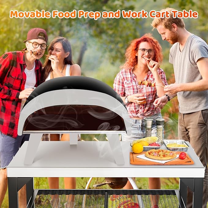 Pizza Oven Table for Ooni, Ninja, Woodfire, Blackstone, Bighorn, Cuisinart, Outdoor Grill Table for Ooni Pizza Oven Accessories, Movable Pizza Oven Stand as Food Prep Cart