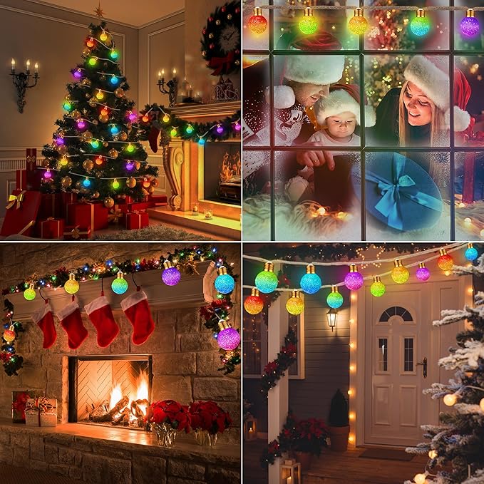 Toodour Christmas String Lights, 26Ft 16 LED Color Changing Globe String Lights, Vintage Rope Hemp Xmas Tree Lights for Home, Bedroom, Fence, Holiday, Indoor Outdoor Christmas Decorations