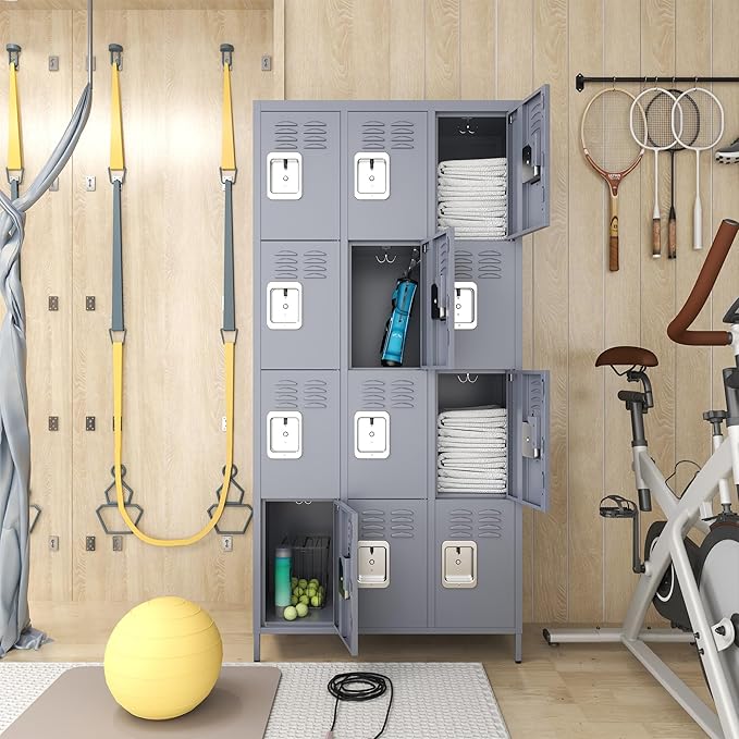 Metal Lockers for Employees, Storage Employee Locker, 72" Storage Lockers with Shelves Steel Cabinet for Home (Gray, 12 Door)