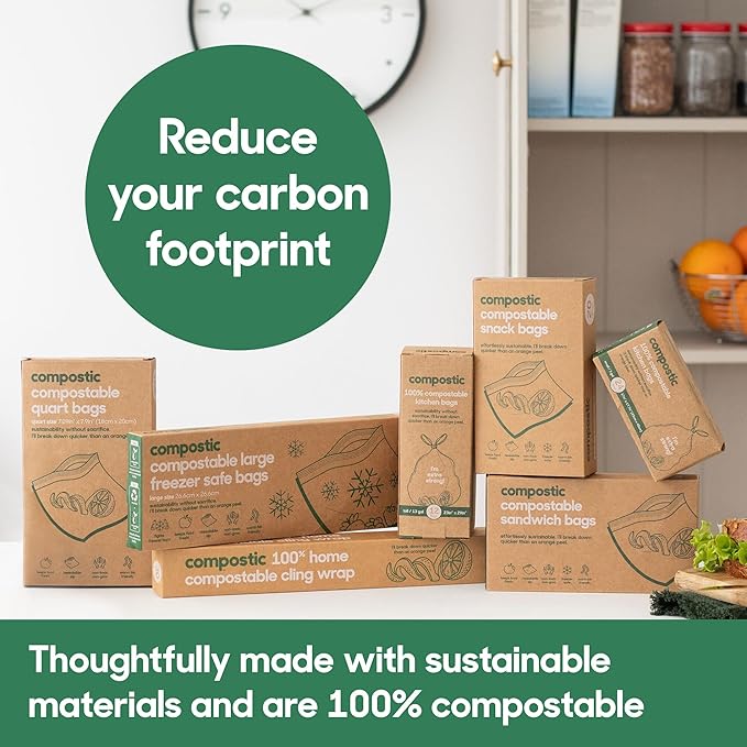 Home Compostable Resealable Snack Bags (6"x 3.5"), Microwave & Freezer Safe, Organic Food Storage Container, 100 Count (Pack of 2)