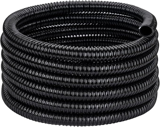 Pond Tubing ID 1 1/2” × 20ft Black Corrugated Flexible Reinforced Waterfall Pond Tube Sump Pump Hose, Non-toxic & Kinkproof (20 ft, 1 1/2" ID 38mm)