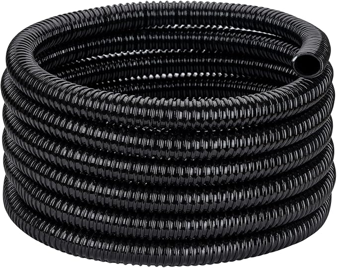 Pond Tubing ID 1” × 20ft Black Corrugated Flexible Reinforced Waterfall Pond Tube Sump Pump Hose, Non-toxic & Kinkproof (20 ft, 1" ID)