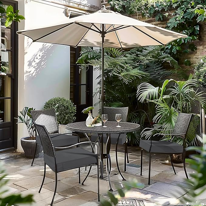 Favoyard Patio Chair Cushions 19 x 19 x 3 Inch Waterproof Outdoor Seat Cushions for Patio Furniture 3-Year Color Fastness Garden Sofa Couch Pads with Handle & Adjustable Straps Set of 2, Dark Grey