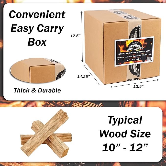 Pizza Oven Wood 12 Inch Naturally Cured White Oak Splits Cooking Wood for Free Standing Ovens 1650 Cubic Inches