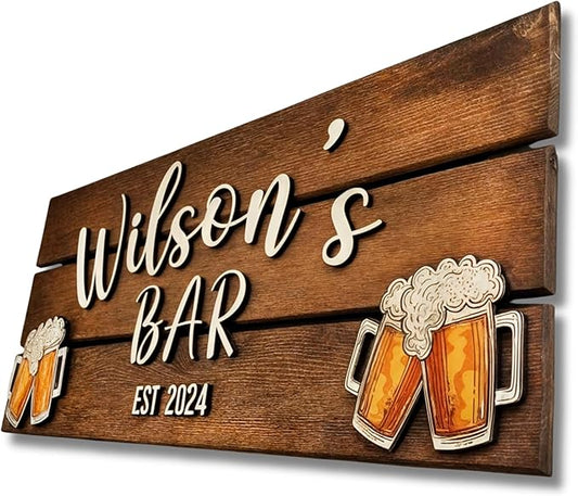 Personalized Wooden Bar Sign with Family Name, Coffee Bar Signs for Kitchen Decor, Business Sign with Established Date, Rustic Wooden Wall Decor, Custom Bar Name Plaque, Gift for Bar Owners