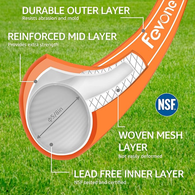 Fevone 50 ft Garden Hose, Heavy Duty Water Hose, Hybrid Polymer, Kink Resistance, Flexible, Durable, Leak Free, Aluminum Fittings, 3/4" GHT, 5/8" ID, 600 Psi, Drinking Water Safe