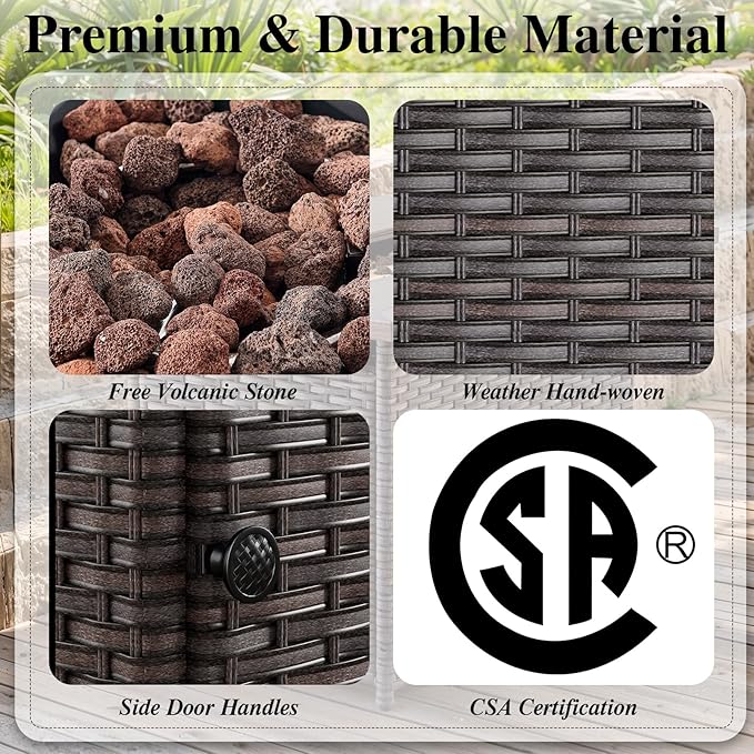 HUMMUH Patio Furniture Set with Fire Pit Table 5-Piece Wicker Outdoor Swivel Rocker Patio Chairs High Back Outdoor Couch Conversation Set for Porch, Backyard, Deck