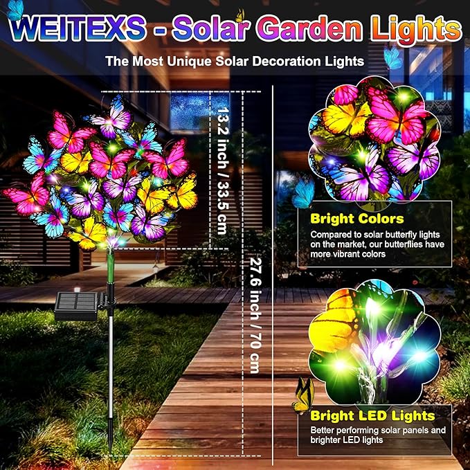 Solar Garden Lights Solar Lights Outdoor Waterproof Solar Lights 4 Pack with New Upgraded 144 LED 68 Butterflys Outdoor Solar Lights for Yard Outside Garden Pathway Decor Gifts for Women