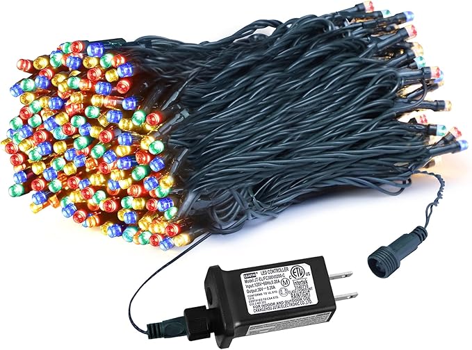 weillsnow 66 FT 200 LED Christmas Lights, Plug in Connectable Green Wire Fairy Lights with 8 Twinkle Modes, Outdoor Waterproof Christmas Lights for Garden Patio Wedding Decorations (Multicolored)