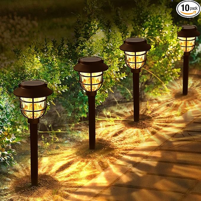 10 Pack Solar Pathway Lights Outdoor - Bright Solar Powered Garden Lights with 3000K Warm LED, Auto On/Off Waterproof Path Lights Decorative, Landscape Lighting for Yard Patio Walkway Driveway
