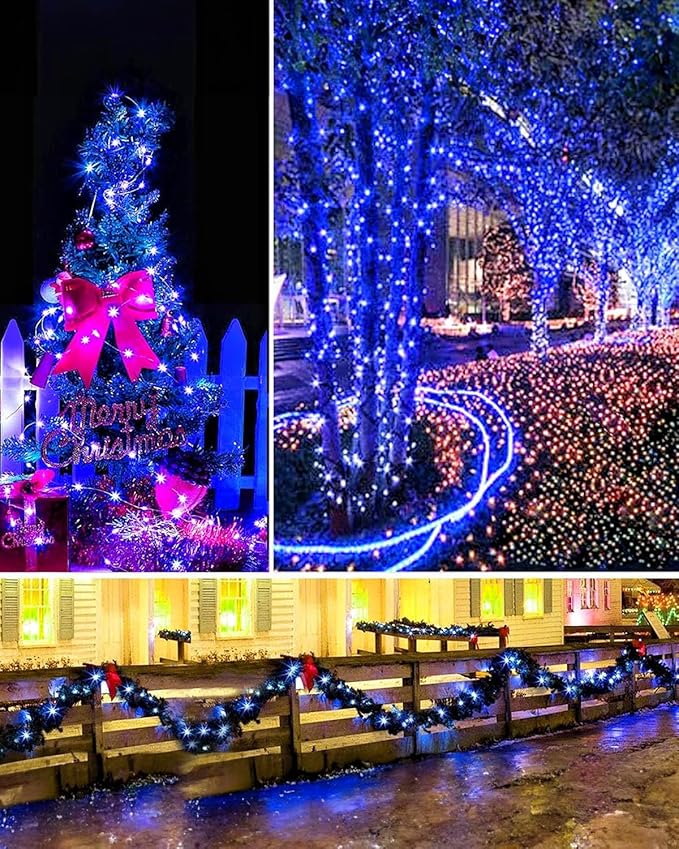 Twinkle Star 2 Pack Outdoor Solar String Lights, Total 80 FT 240 LED Solar Fairy Lights Outside Waterproof 8 Modes, Christmas Tree Light for Patio Garden Party Backyard Wedding Decor Blue