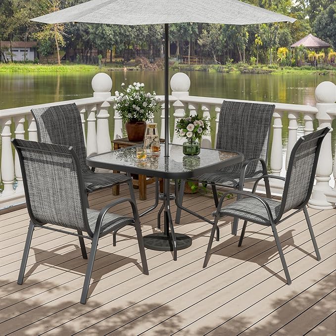 UDPATIO Patio Chairs Set of 4, Stackable Outdoor Dining Chairs with High Back, Breathable Textilene Fabric Outdoor Chair All Weather, 350LBS Capacity for Garden, Backyard (Dark Grey)