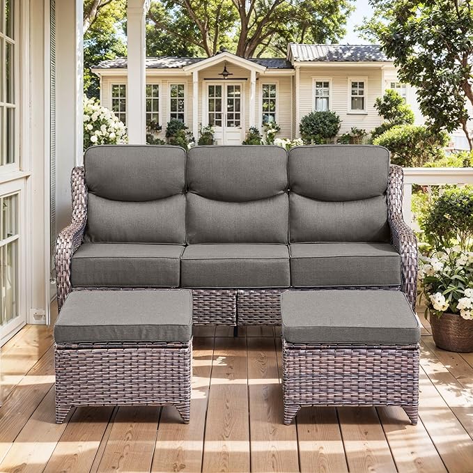 HUMMUH Wicker Patio Furniture Set 6 Inch Thick Cushion Outdoor Swivel Rocker Patio Chairs with Deep Seat Sofa 6PCS Outdoor Furniture Set for Porch Garden Deck