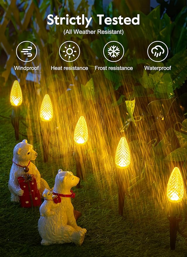 Brightown Strawberry C9 Christmas String Lights Outdoor - 25.7 Feet 20 LED Pathway Lights, Connectable C9 Walkway, Waterproof Outdoor Decoration for Lawn Outside, Warm White