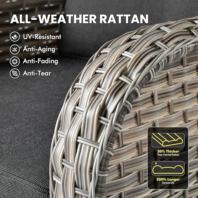 Outdoor Sectional Patio Furniture Set with Glowing Table,5 Pieces Wicker Conversation Sets L Shaped Couch Out Door Sofa Set Outside Furniture for Garden Deck Yard Porch,Black