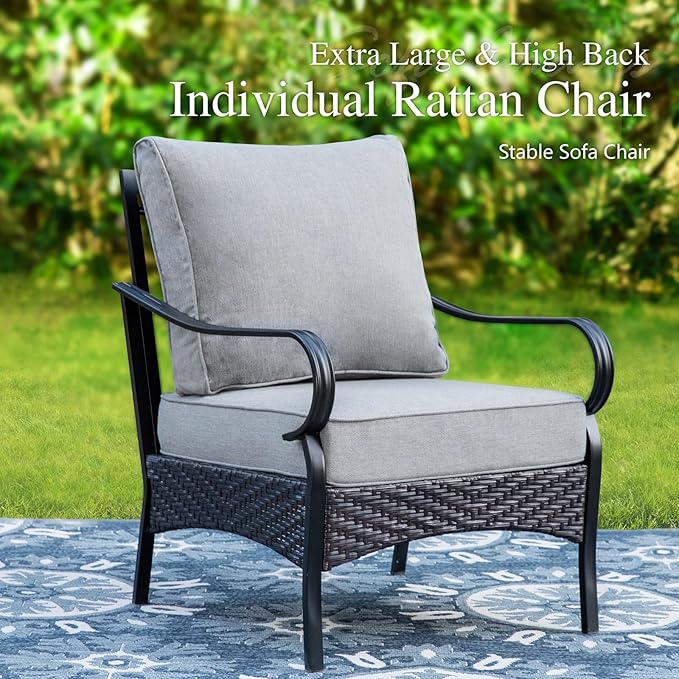 Sophia & William Patio Furniture Set, 5 Piece Metal Outdoor Conversation Set with 3-Seater Outdoor Couch, 2 Sofa Chairs, 1 Loveseat,1 Coffee Table for Outdoor Seating, Backyard, Porch(Grey)