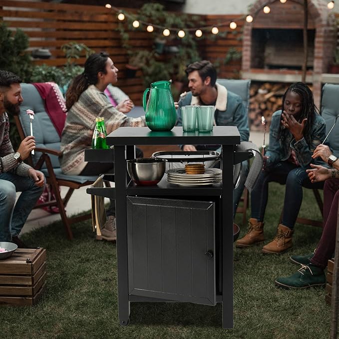 Kozyard BBQ Grill Storage Cart/Bin, Grill Carts Outdoor Storage Cabinet with Wheels, Prep BBQ Table for Patio Island Home Party Bar (Grey)